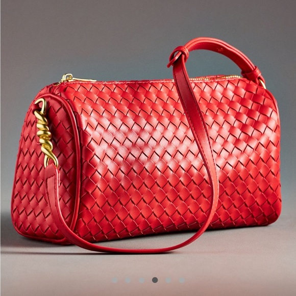 Anthropologie Handbags - NWT new Anthropologie woven shoulder bag red faux leather zipper purse